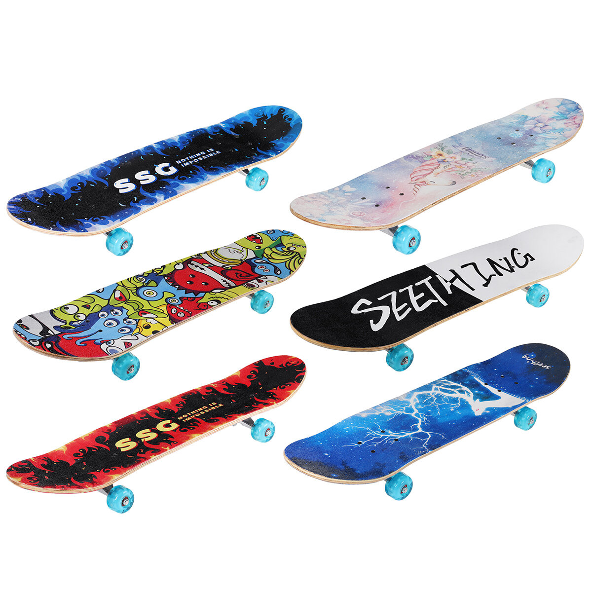 

Children Skateboard Double Rocker Longboard High Elasticity Maple Wood Flashing Skate Board for Beginner Gift