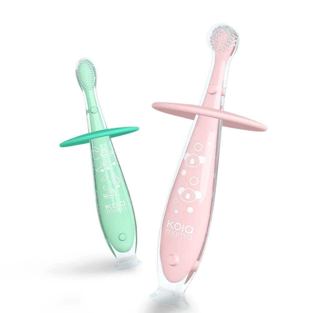 

Kola Mama 2PCS Kids Silicone Toothbrush 2 Colors Protection Gums Wear High Temperature Aging Resistant Large & Small to