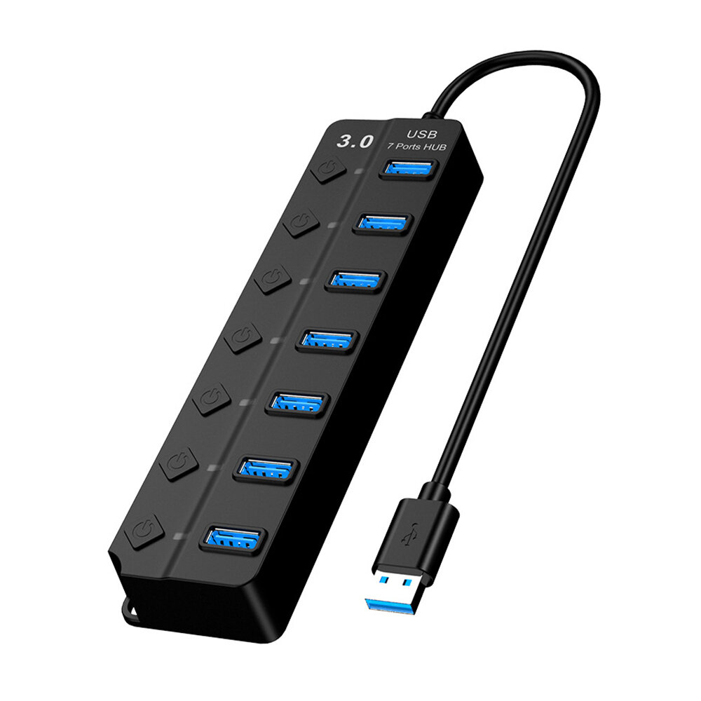 7 Potrs USB-hubs USB 3.0-hub met individuele schakelaars LED-indicatielampje 5 Gbps hoge snelheid