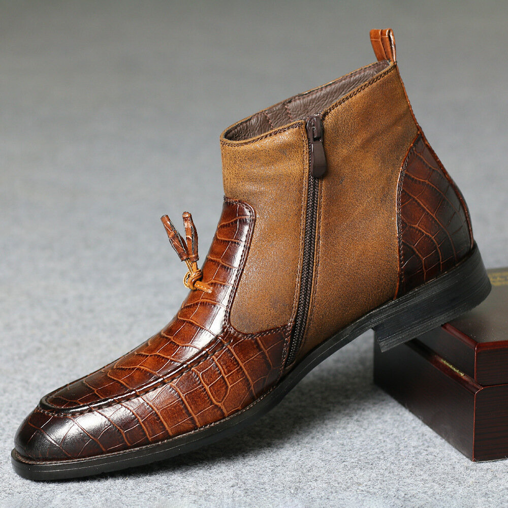 Men Retro Tassel Slip Resistant Side-zip Business Boot