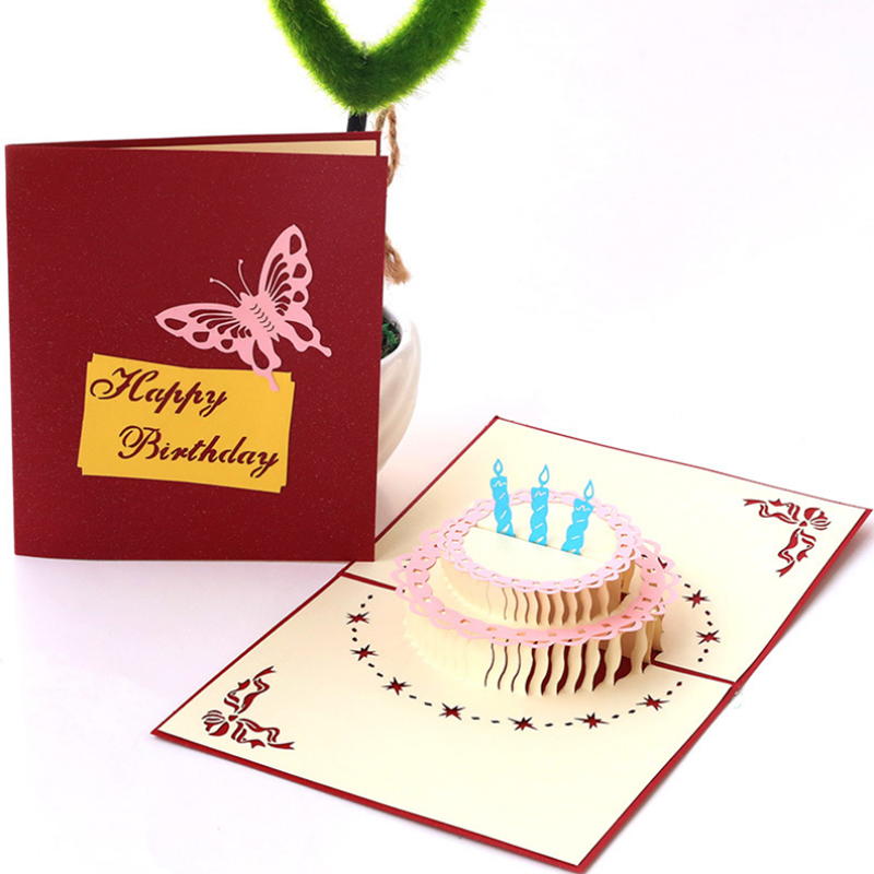 1Pcs Forma de bolo vintage Cartões Presente de aniversário Cartão de decoração
