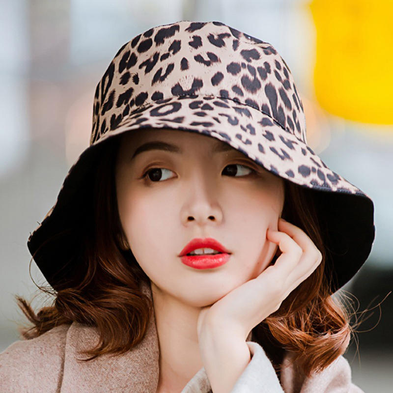 

Men Women Cotton Leopard Double-Sided Wear Fisherman Hat Outdoor UV Resistence Bucket Cap