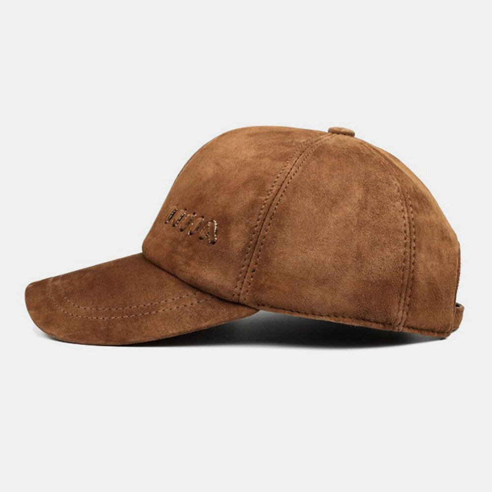 Men Sheepskin Dome Short Brim Baseball Cap Winter Outdoor Warm Winproof Sunshade Leather Hat