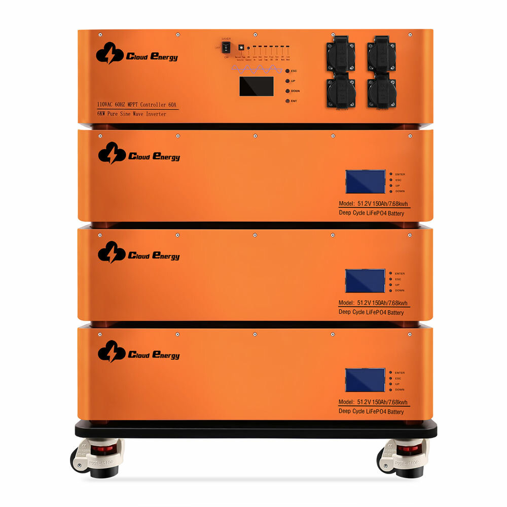 [US Direct] Cloudenergy 48V 450Ah 23.04Kwh Stackable LiFePO4 Battery with 6kw Inverter 60A MTTP 10 Year Lifetime Perfect for Monitor RV, Solar, Energy Storage, Overland, Off-Grid CL48-S3