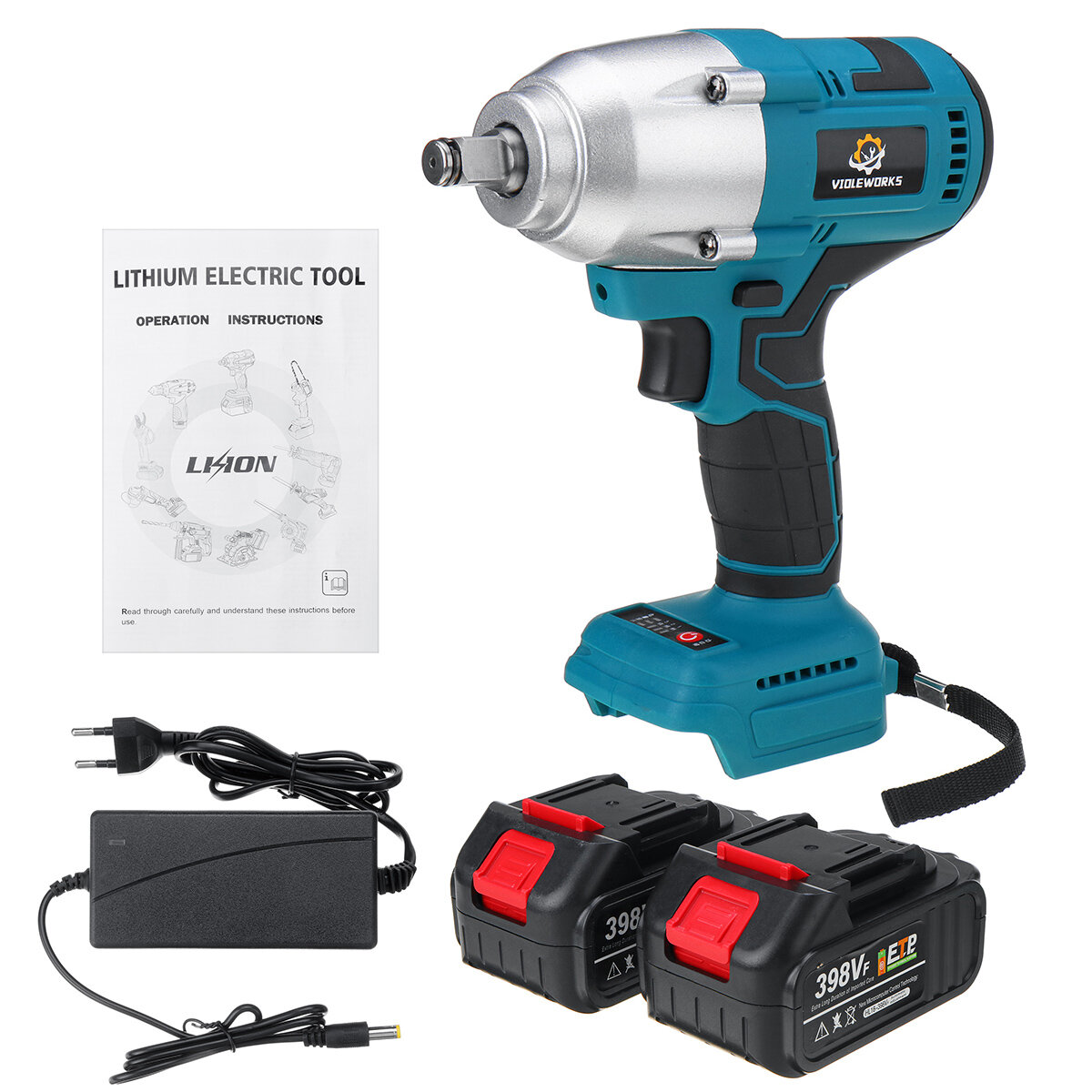 

398VF 600N.M High Torque Brushless Cordless Electric Impact Wrench 1/2" Square Drive W/ None/1/2 Battery For Makita