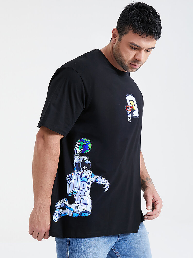 Plus-size heren astronaut spelen basketbal print 100% katoen korte mouwen T-shirts