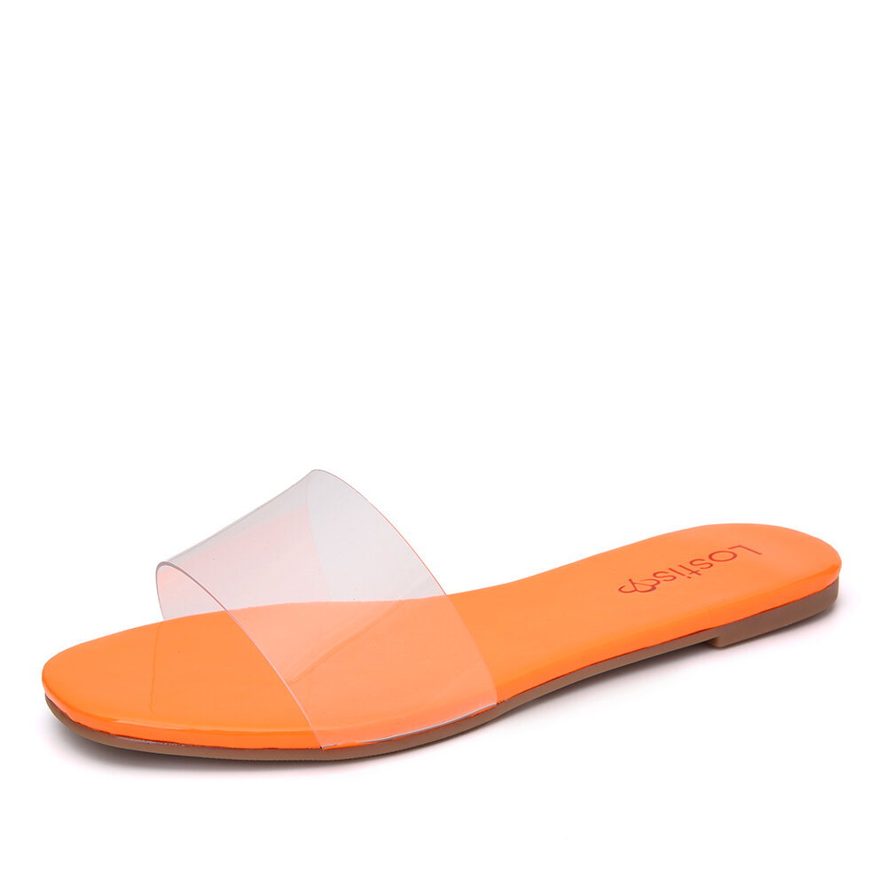 LOSTISY Women Solid Color Transparent Strap Casual Slide Sandals