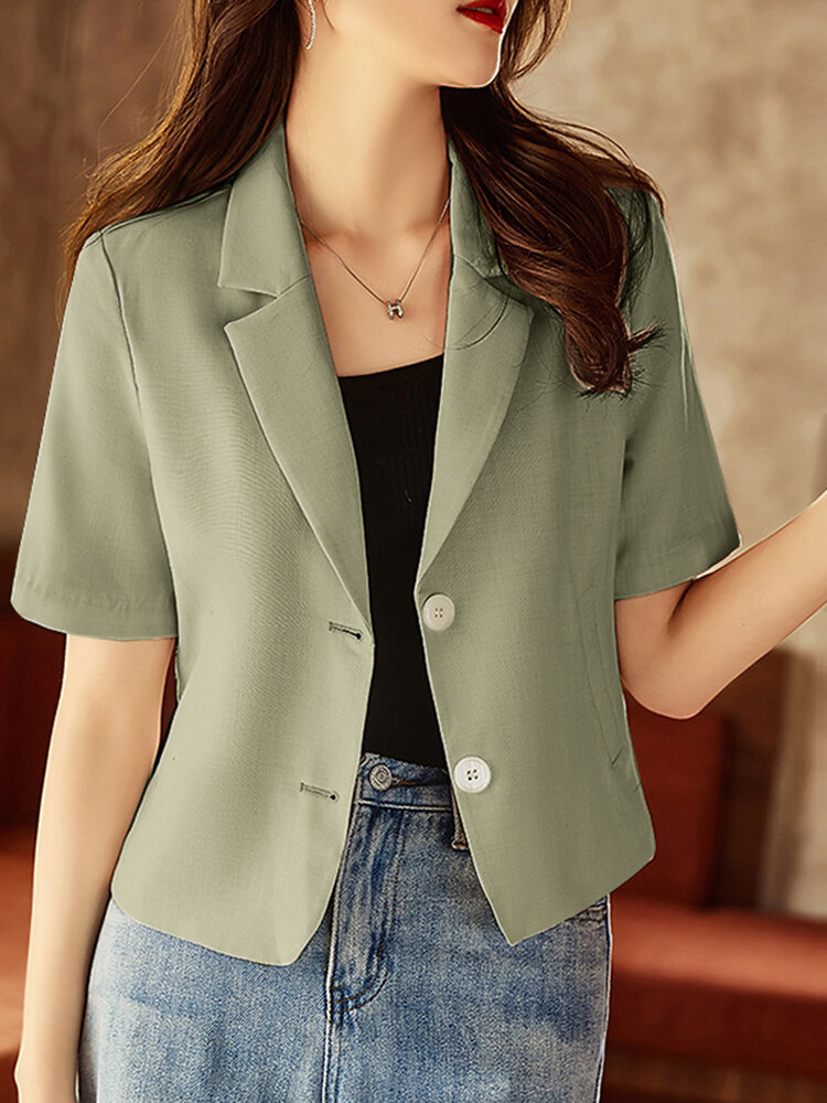 Solid Short Sleeve Lapel Casual Button Blazer