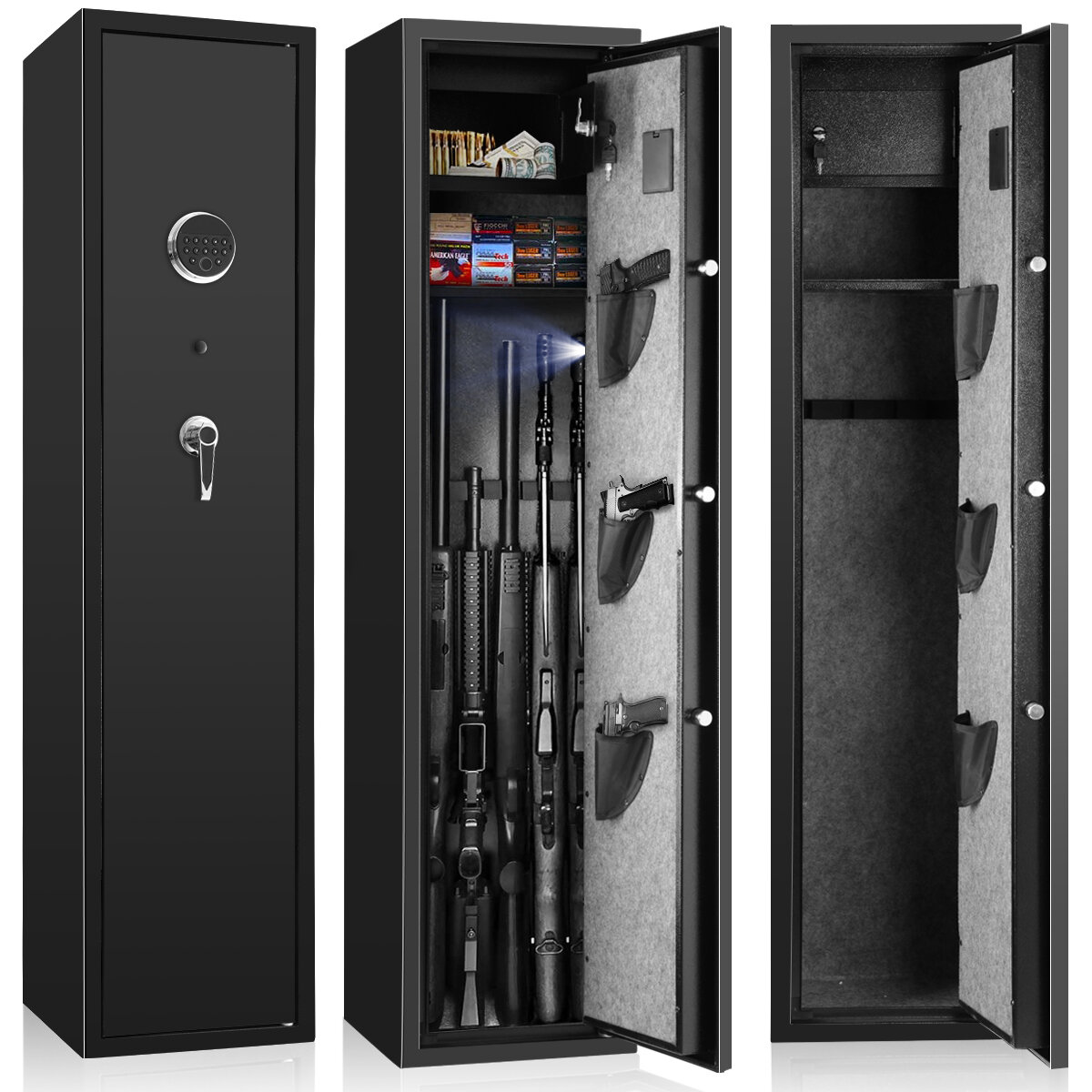 Safe Quick Access 5 Long Gun Safe Cabinet for Pistol and Home With Removable Storage Shelf for Jewelry/Valuables