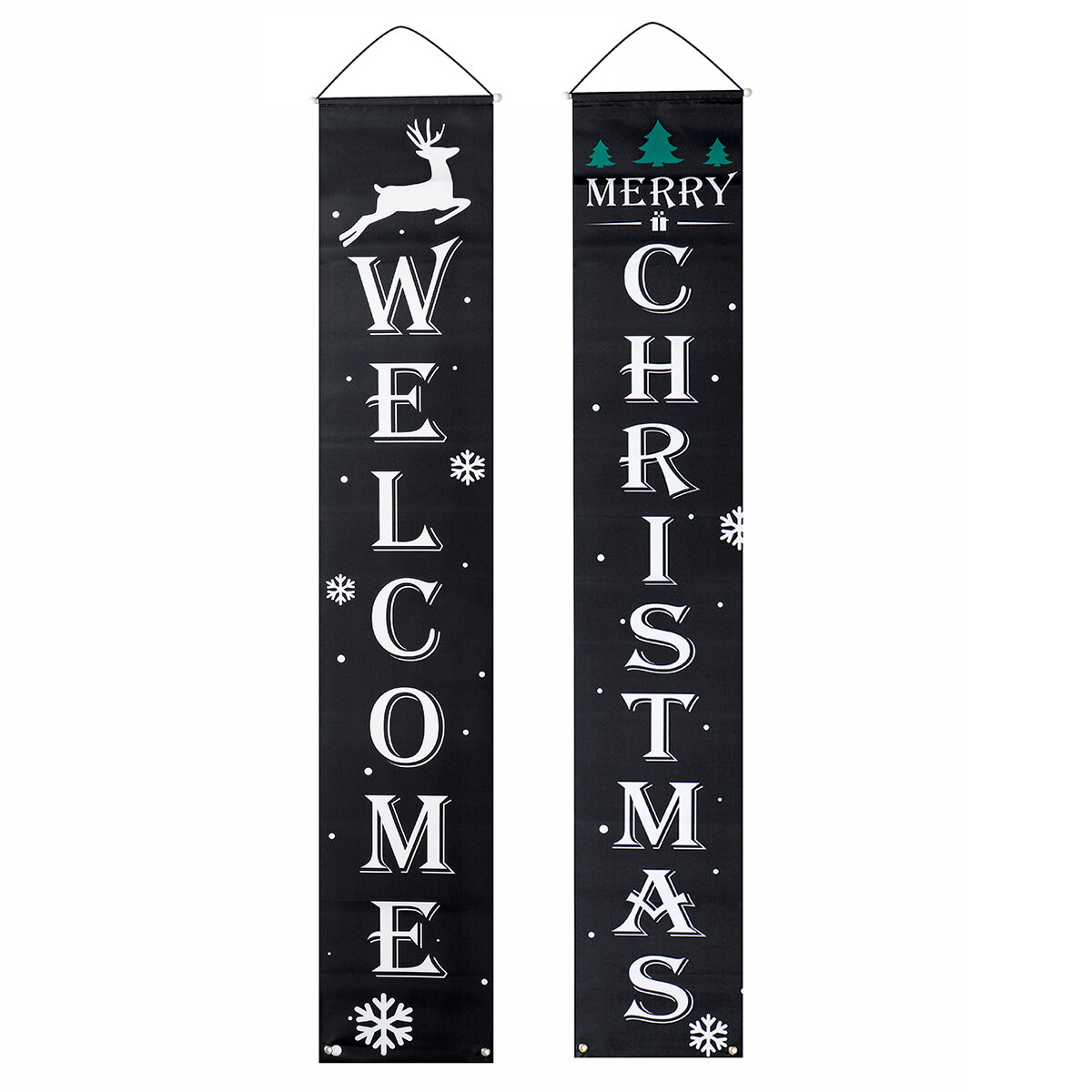 2Pcs Welcome Christmas Banner Set Front Door Room Door Antithetical Couplet Set For Chrismas New Yea