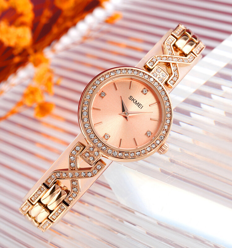 

SKMEI 1738 Fashion Elegant Rhinestone Decoration Zinc Alloy Watch Strap 3ATM Waterproof Female Quartz Watch
