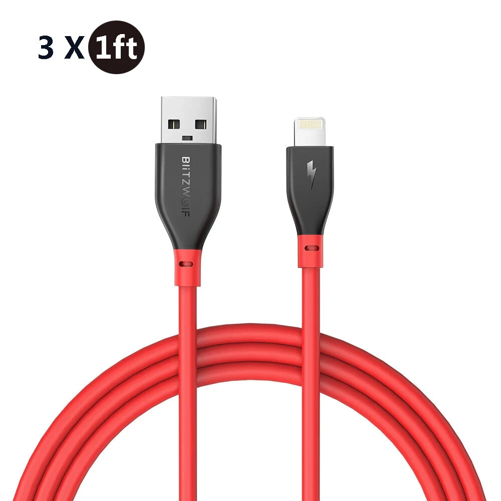 [3 Pack] BlitzWolfÂ® BW-MF11 2.4A USB to Apple Port Cable With MFi Certified 0.3m/1ft Charger Cable Data Transfer Cord For iPhone 12 12 Mini 12 Pro Max 11 11 Pro SE 2020 For iPad Air