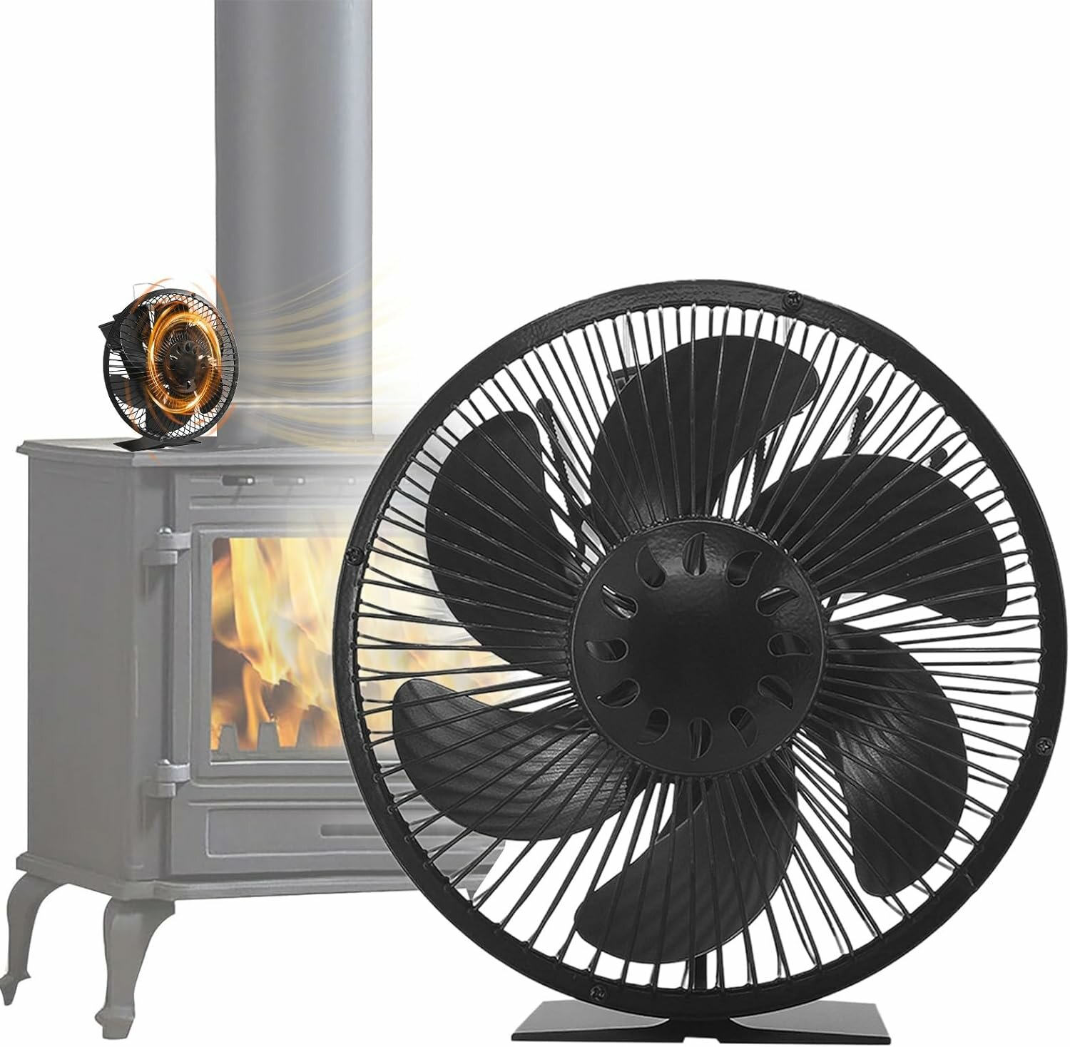 6 Blade Classic Fireplace Fan with Cover Mini Heat Powered Stove Fan Efficient Heat Distribution Boiler Fan