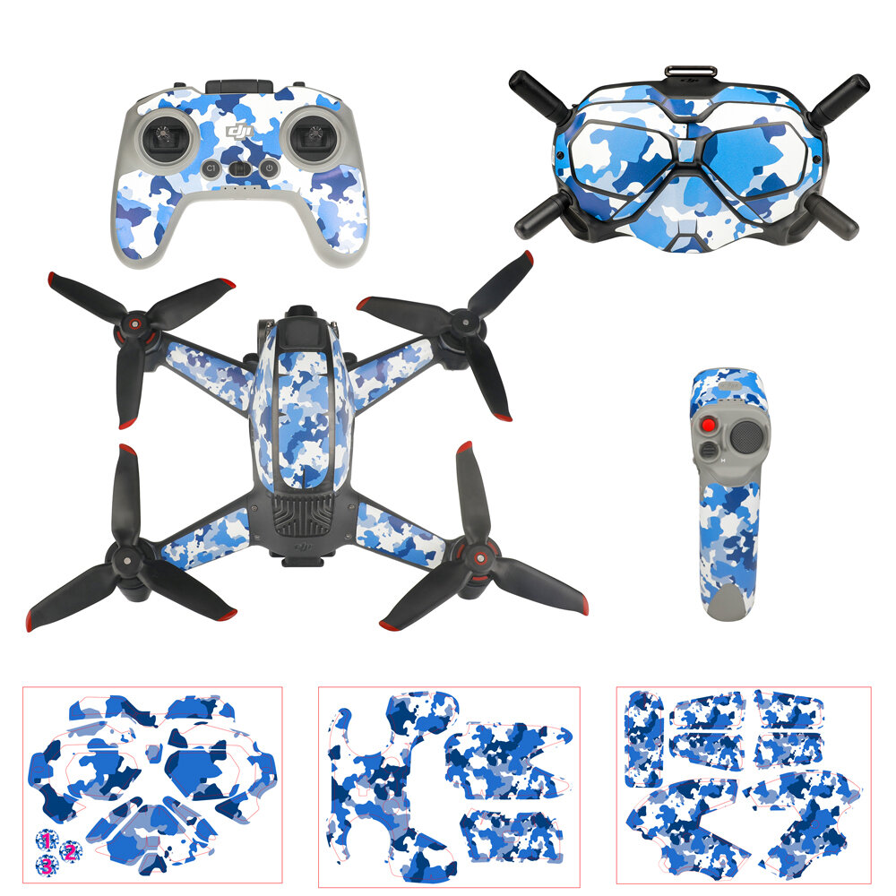 Camouflage blue-white Sticker for DJI FPV Drone + Goggles + Remote Control