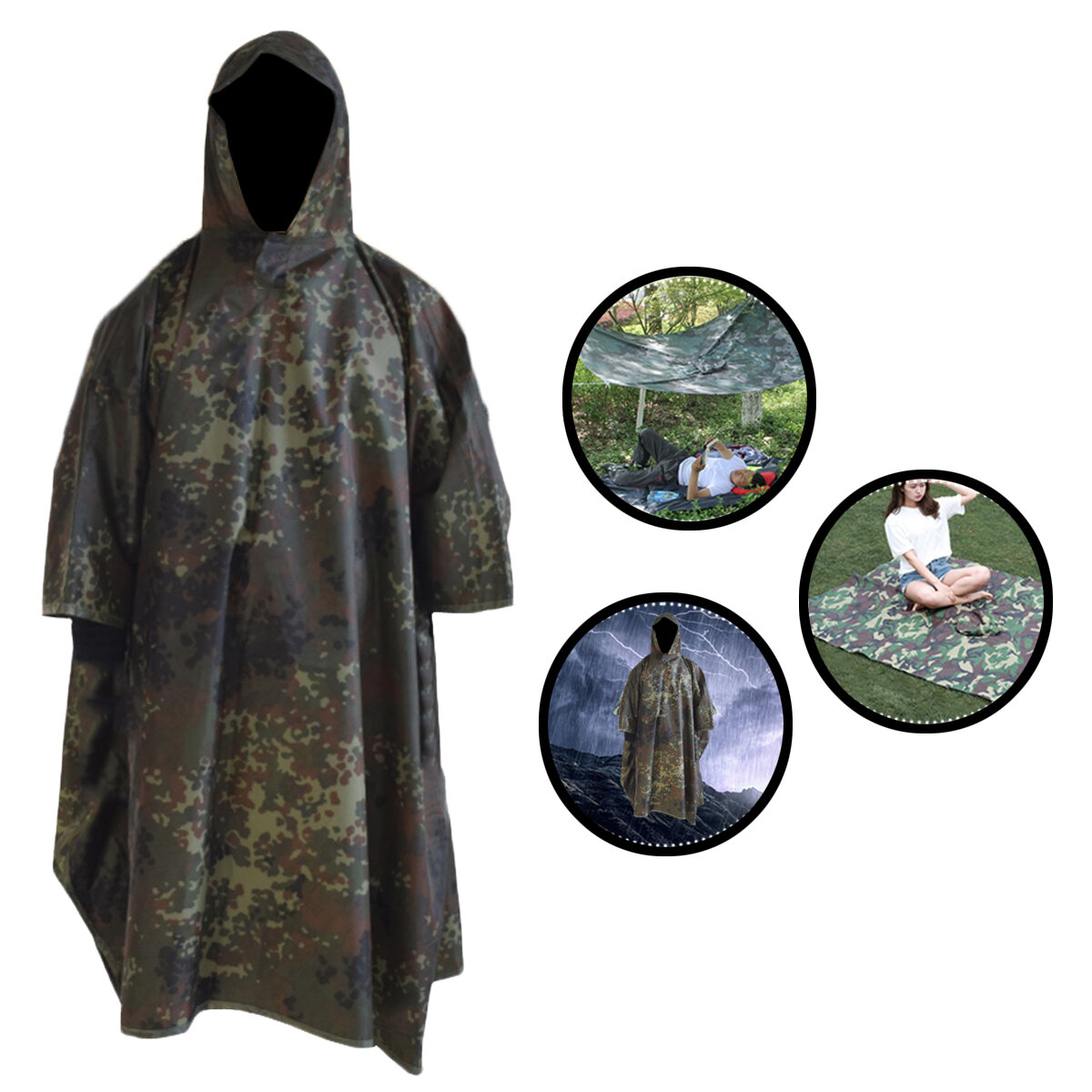 3 In 1 Outdoor Military Waterproof Raincoat Unisex Rain Coat Awning Camping Rain Poncho Picnic Mat
