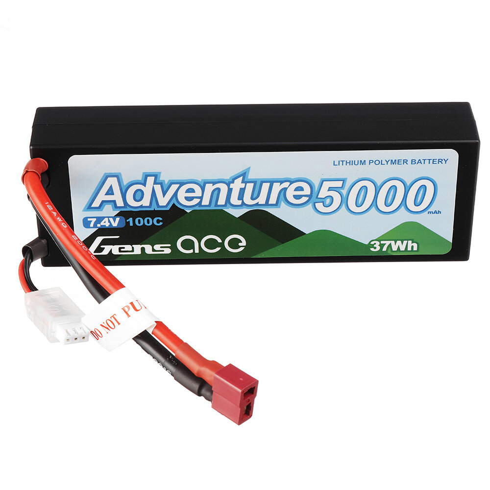 Gens ace Adventure 7.4V 6500mAh 100C 2S Lipo Battery With T Deans Plug Hard Case for RC Car Truck Boat