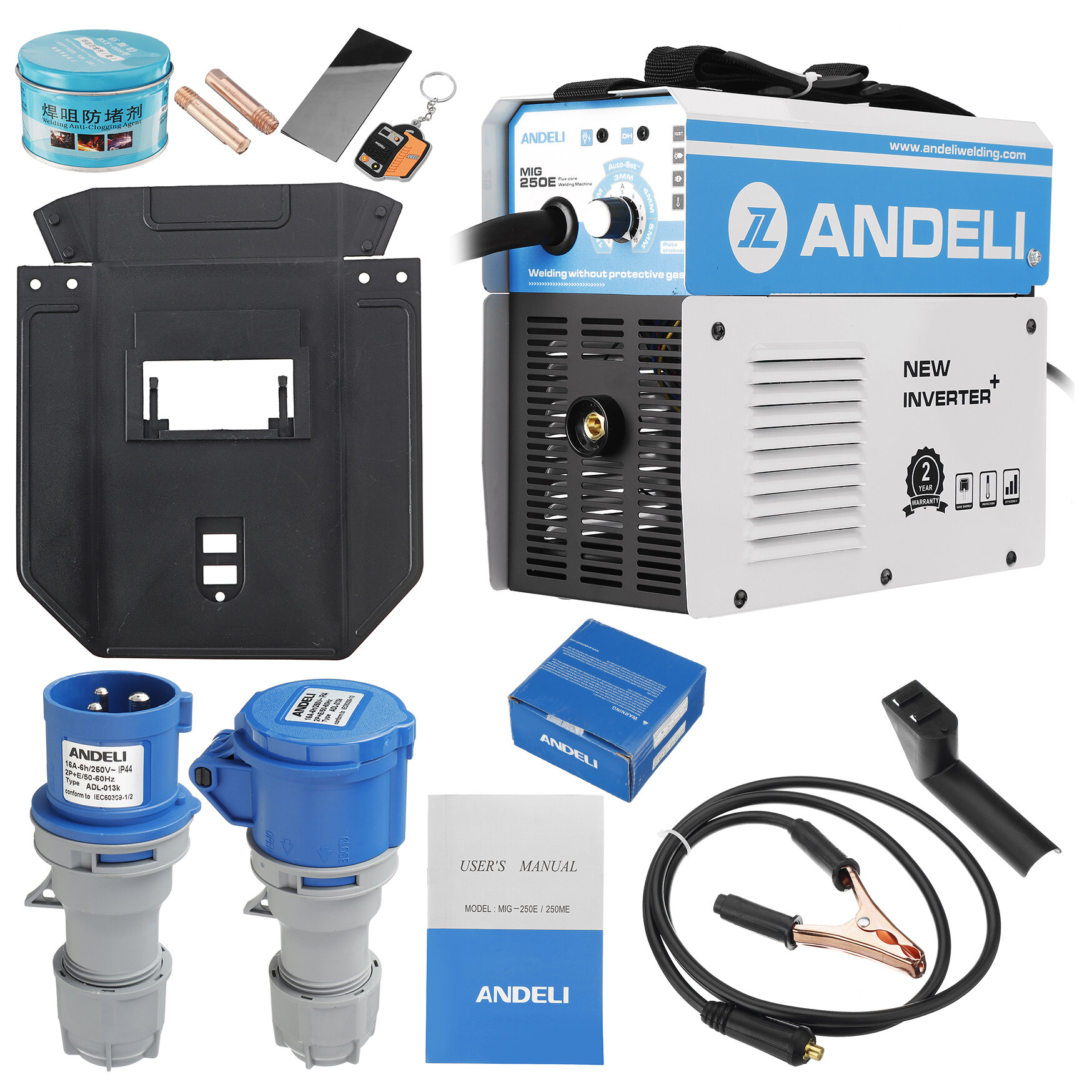 

ANDELI MIG-250E AC220V EU Plug Digital Household Single Phase Mini MIG Welding Machine Welding without Gas Flux Core Wir