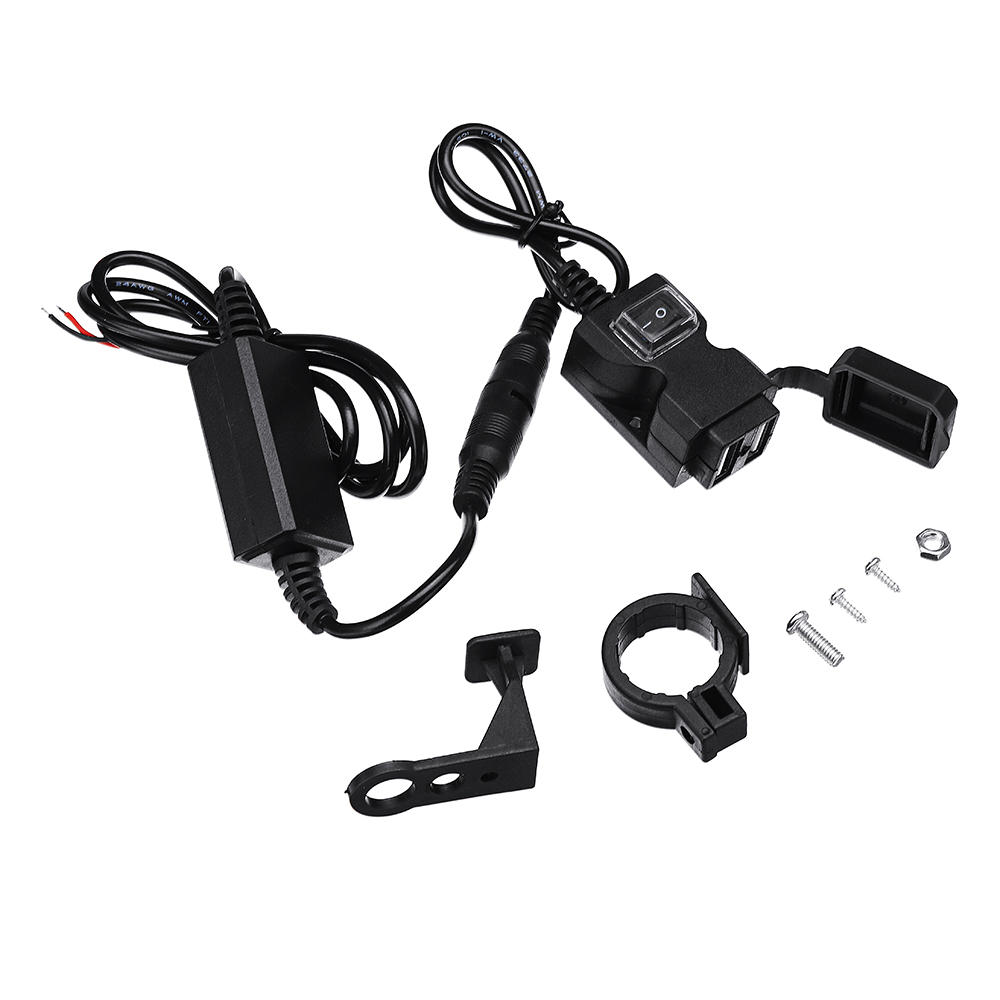 Universal 9-90V Dual USB Motorcycle Waterproof Charger Handlebar Socket Adapter