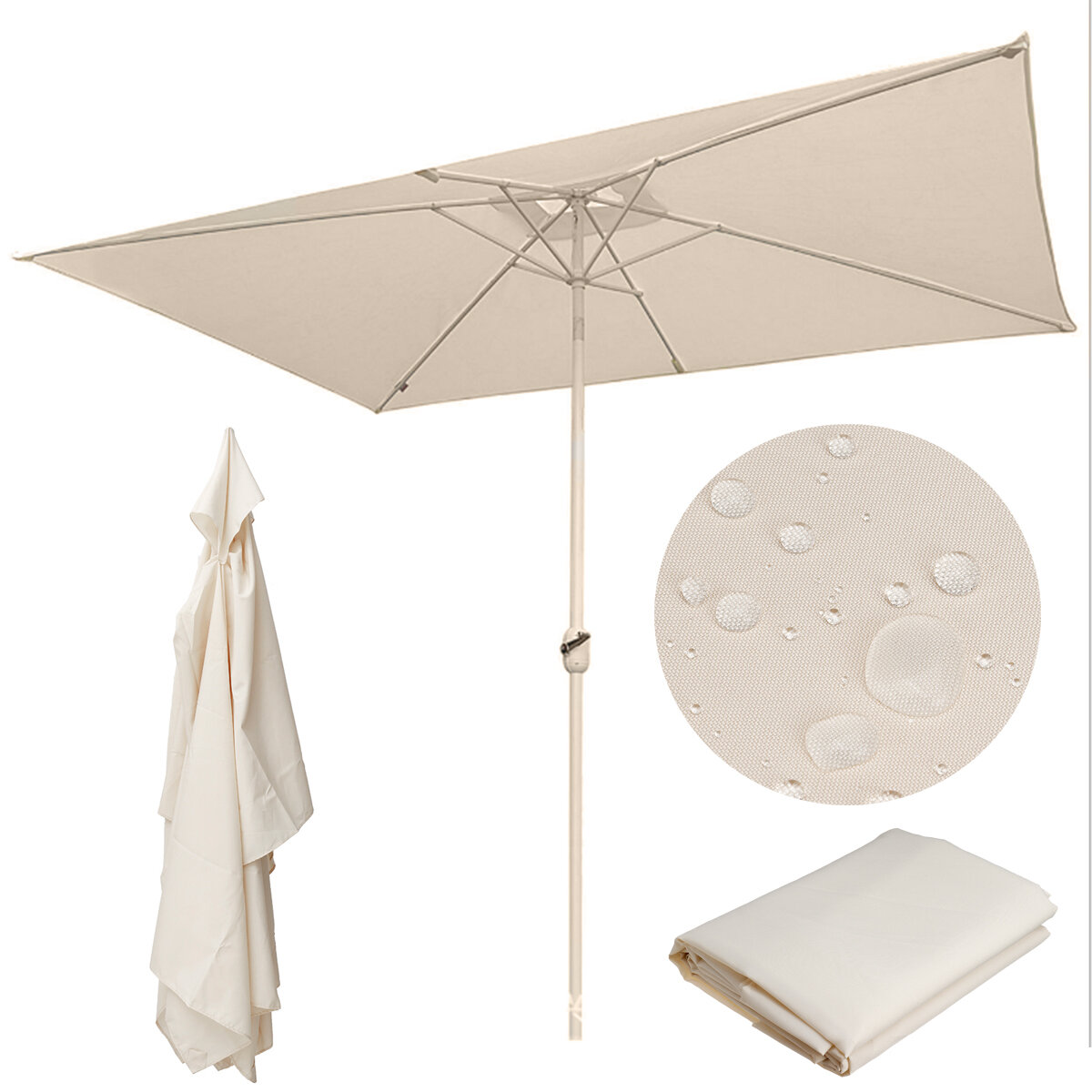10ft x 6.6ft 6 Ribs Patio Umbrella Canopy Replacement Parasol Sunshade Top Cover Waterproof UV Prote