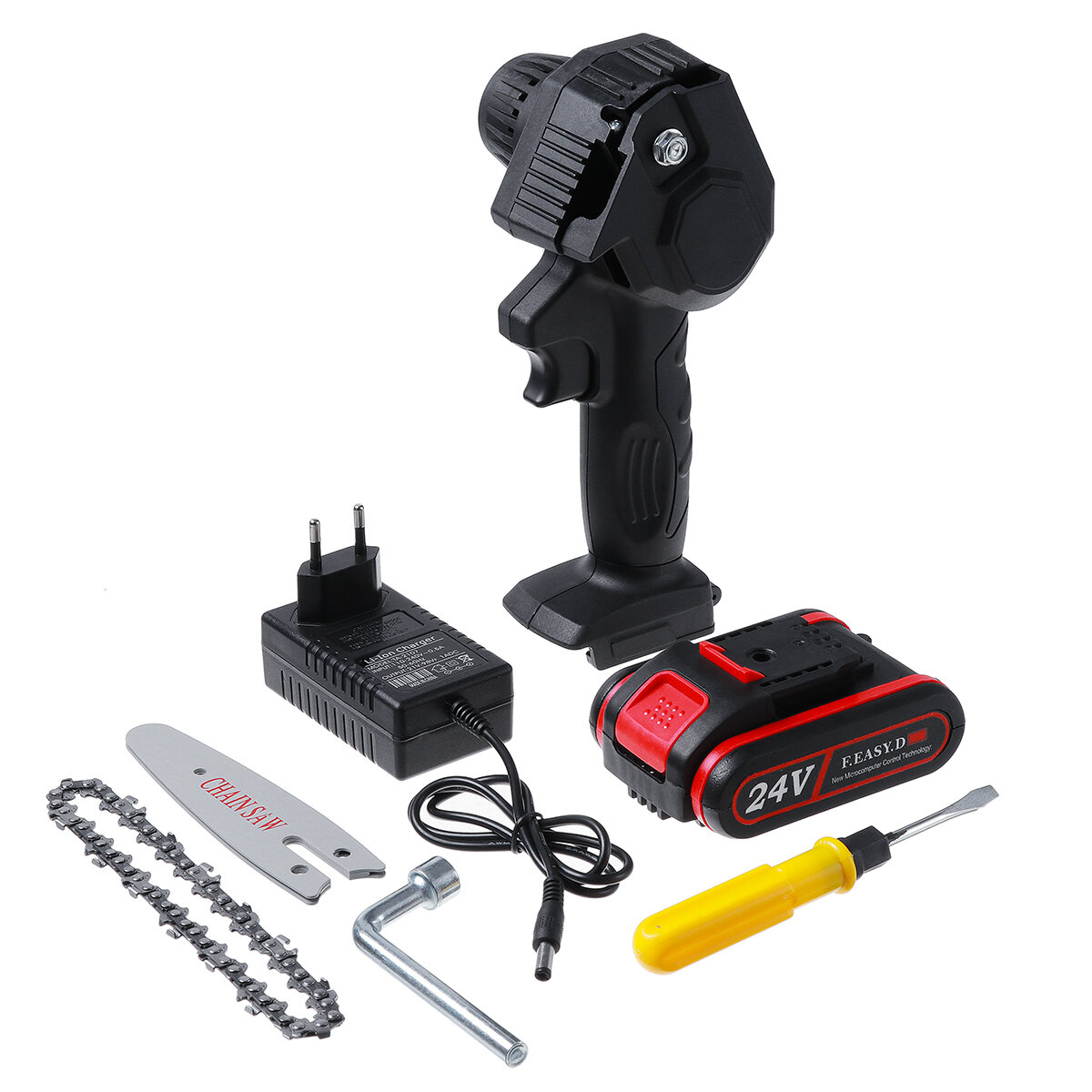 4 24 V Oplaadbare Draadloze Elektrische Zaag Mini Handheld Kettingzaag Houtsnijder Tool W / Geen / 1