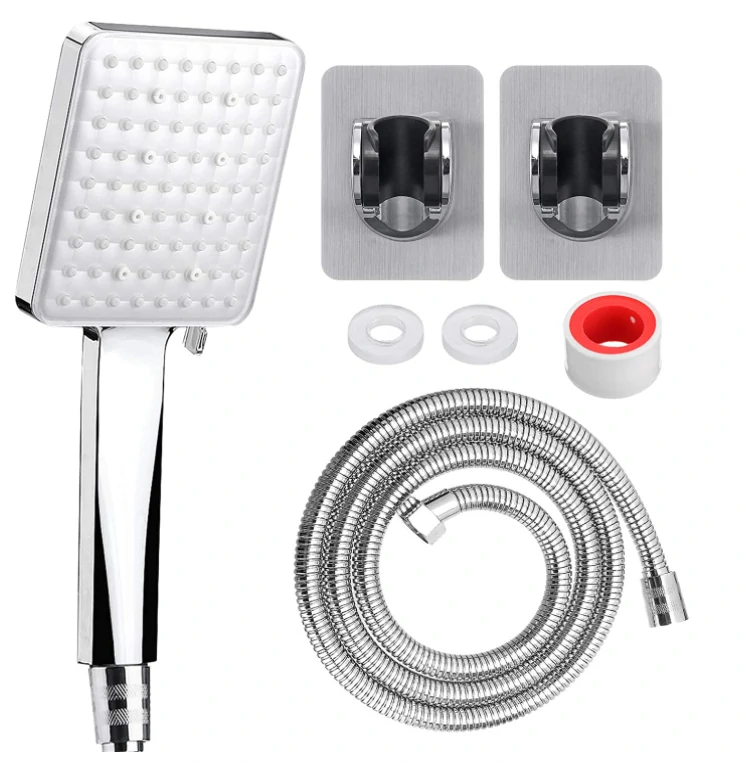 Comfook Shower Head 6 Spray Modes Water Saving 1.5m Hose High Pressure Showerhead With Bracket Large size Chrome Plated