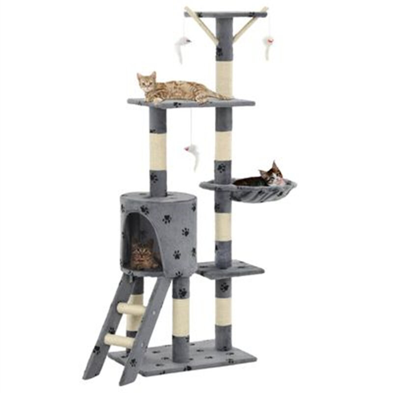 

[EU Direct] vidaxl 170579 Cat Tree with Sisal Scratching Posts 138 cm Hammock Scratcher Tower Home Furniture Climbing Fr