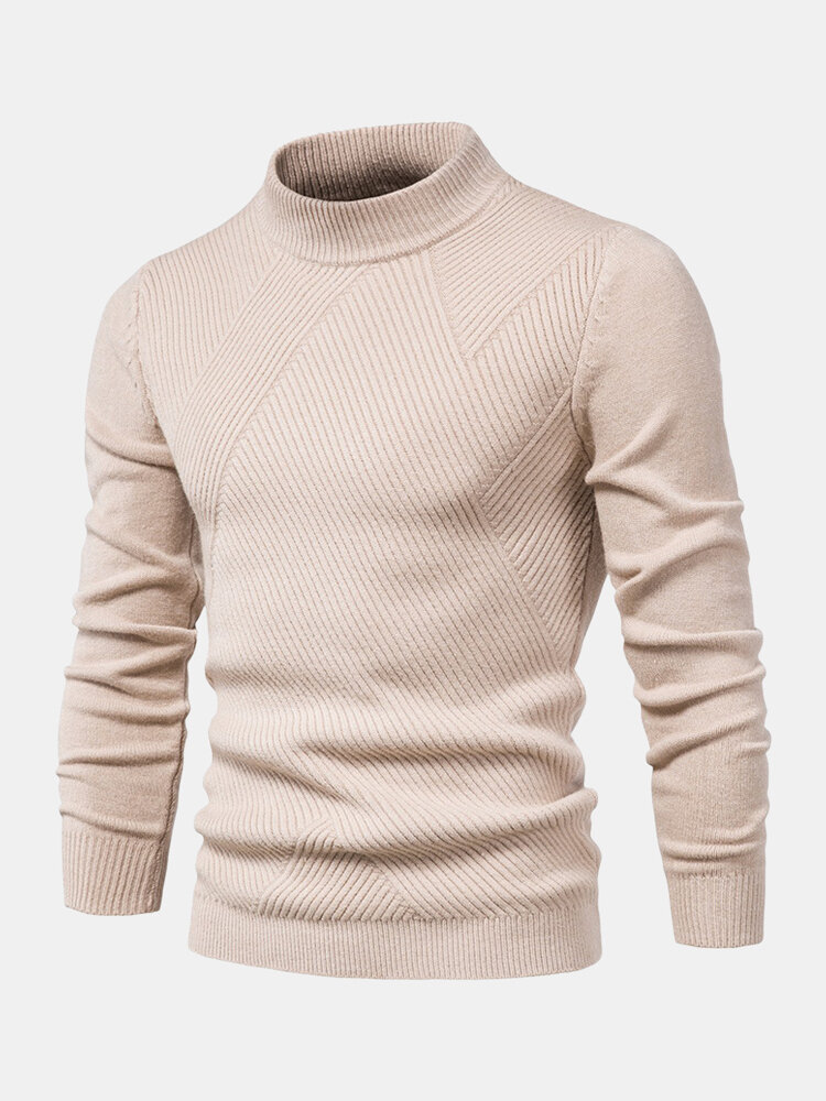 Mens Solid Color Texture Warm Knitted Sweaters