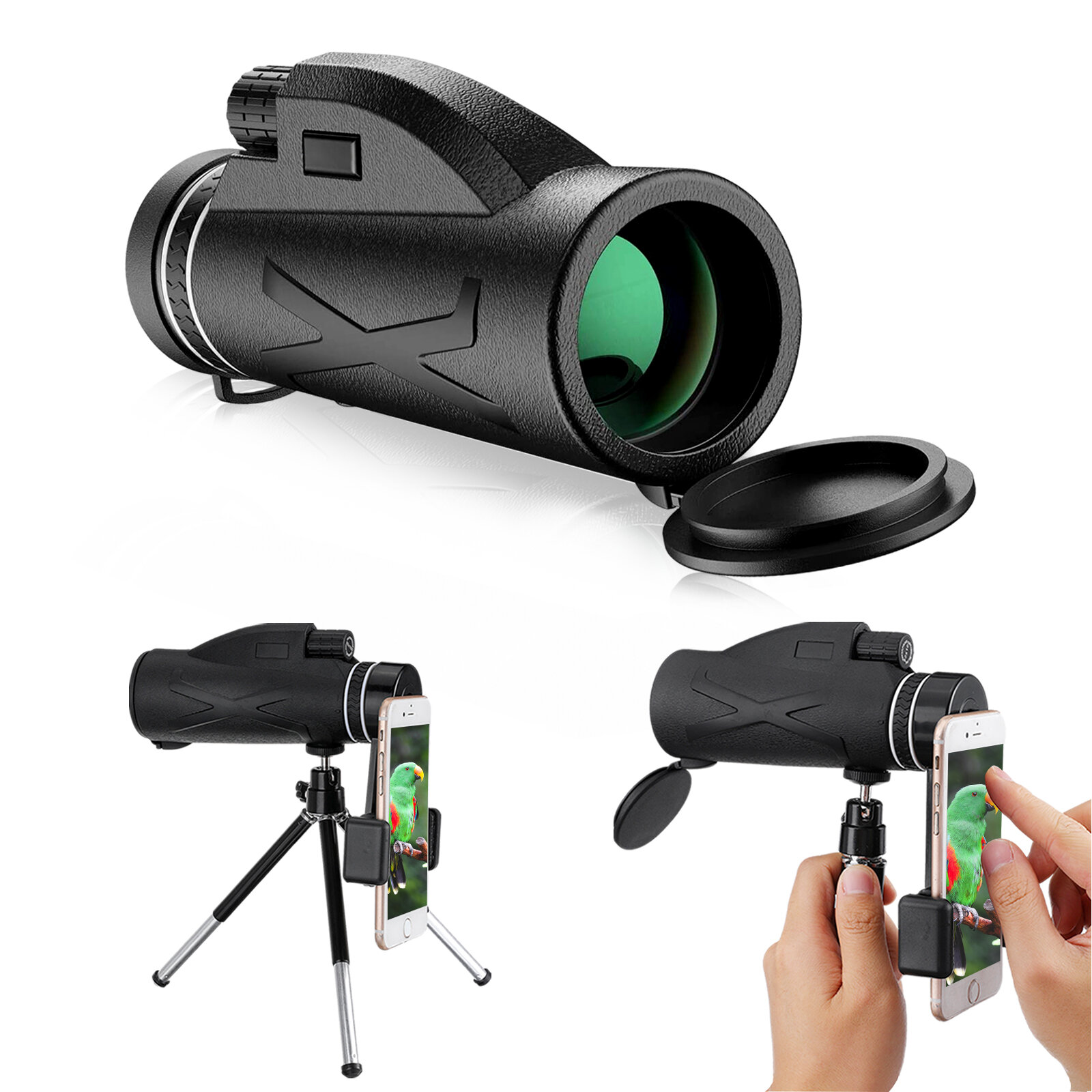 80x100 High Optical Monocular Portable Waterproof Telescope With Mobile Phone Adapter Tripod