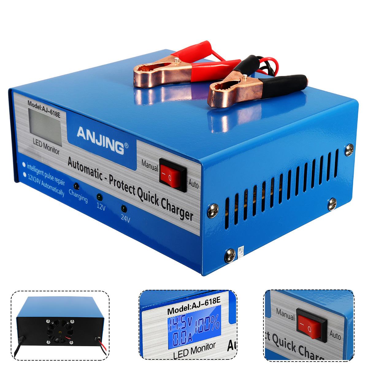 LCD 12V/24V Intelligent Automatic Battery Charger Pure Copper Charger Pulse Repair Type Maintainer for Lead Acid Battery