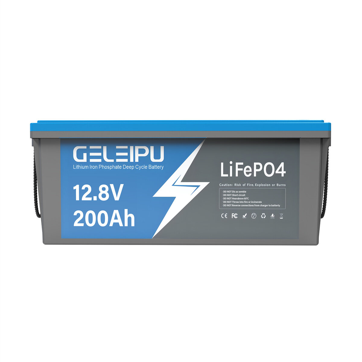 [EU Direct] Bateria LiFePO4 GELEIPU 12V 12,8V 200Ah, 2560Wh recarregável de lítio integrado com BMS de 100A, perfeito para motor de pesca e sistema solar