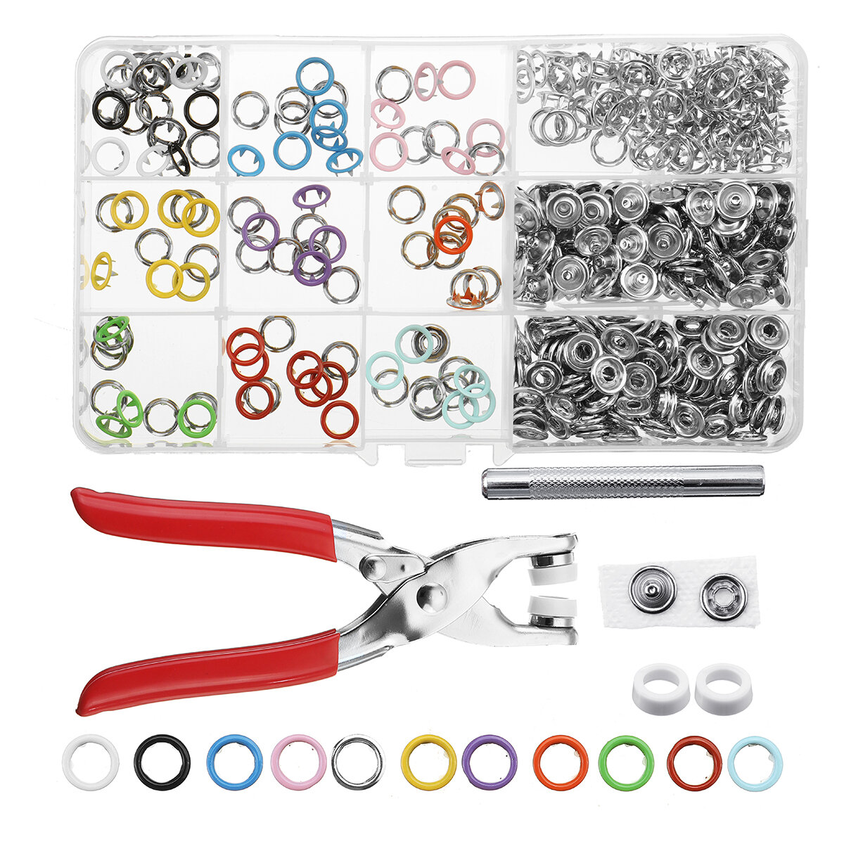 10 Colors 250pcs/200pcs/100pcs Five-Claw Button Clasp + Installation Tool Kit