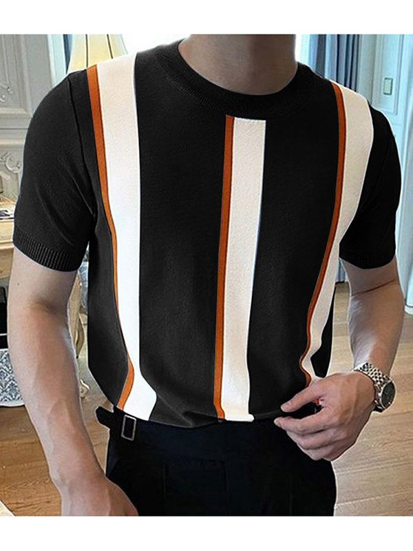 

Мужская трикотажная футболка с коротким рукавом в японскую полоску
