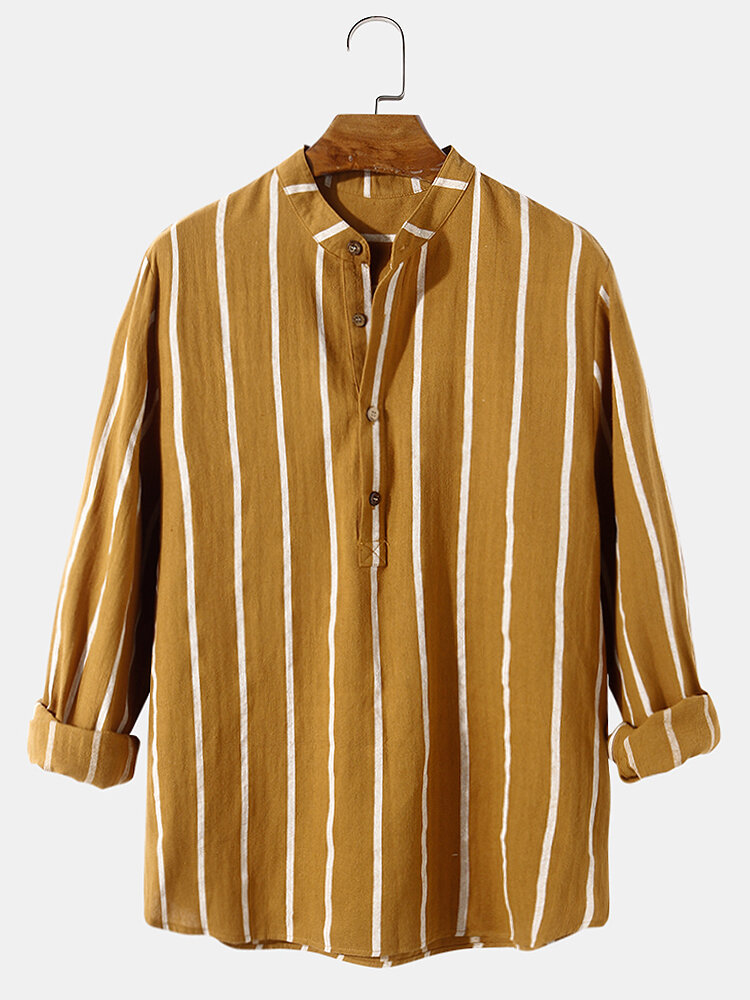 

100% Cotton Mens Classic Stripe Print Long Sleeve Henley Shirts