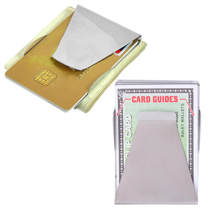 Delgado clip de billetera de acero inoxidable para hombres y mujeres con bolsillo para dinero y tarjetas de crédito.