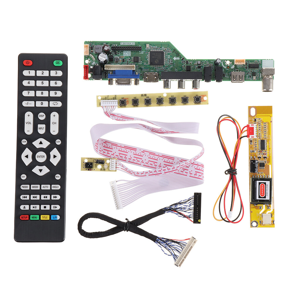 

T.SK105A.03 Universal LCD LED TV Controller Driver Board TV/PC/VGA/HDMI/USB+7 Key Button+2ch 6bit 30pins LVDS Cable+1 La