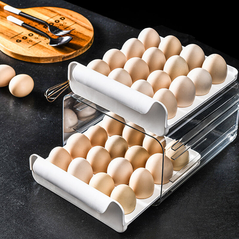 Double Drawer Type Egg Preservation Box Food Grade PP Material Large Storage Capacity Compartment Egg Tray