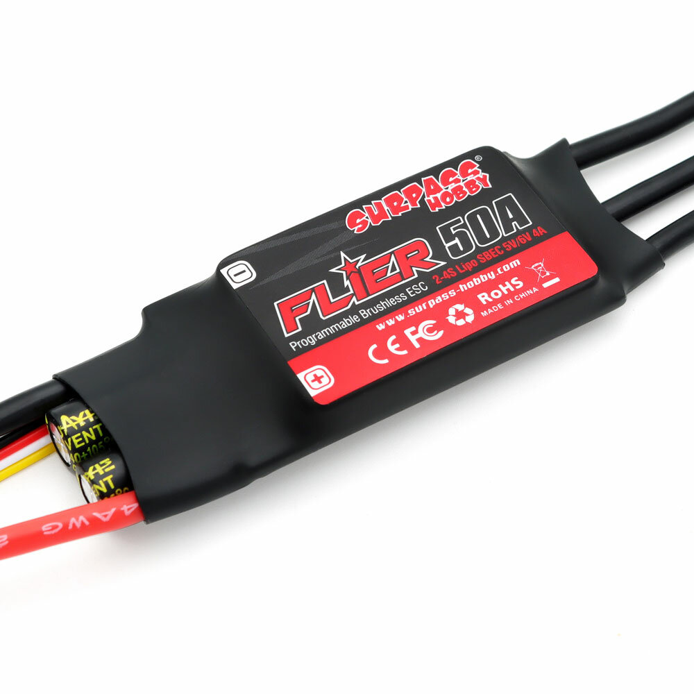

SURPASS-HOBBY FLIER Series New 32-bit 50A Brushless ESC With 5V/6V 4A SBEC 2-4S Support Programming for RC Airplane