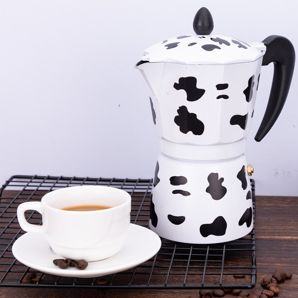 

Кофеварка из алюминиевого сплава с принтом коровы, 150 мл/300 мл, кофейник Moka, кофейник для эспрессо, мокко, латте, пе
