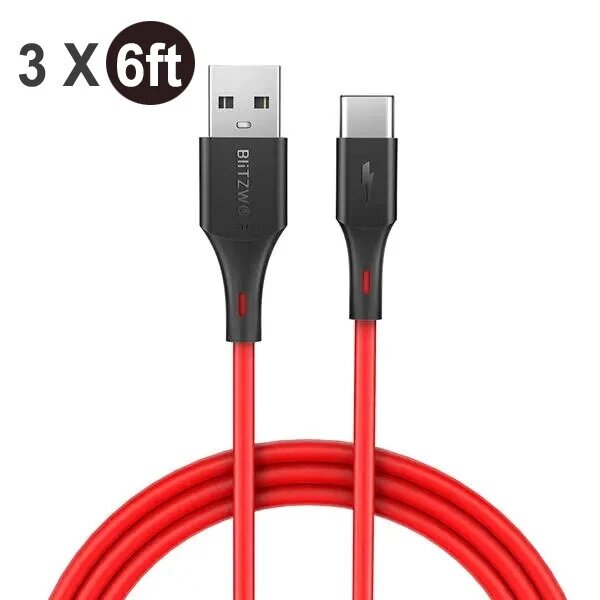 

[3 Pack] BlitzWolf® BW-TC15 3A QC3.0 Quick Charge USB Type-C Cable Fast Charging Data Sync Transfer Cord Line 6ft/1.8m F