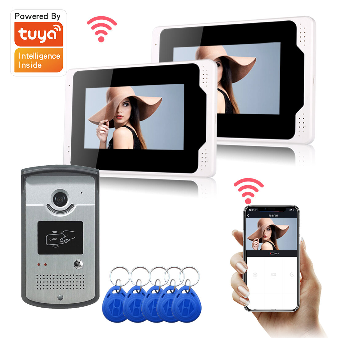 Ennio 701MEID12 Tuya APP Remote Unlock Visuele Intercom 7 Inch 1080P Monitor Wifi Video Deurbel Deur