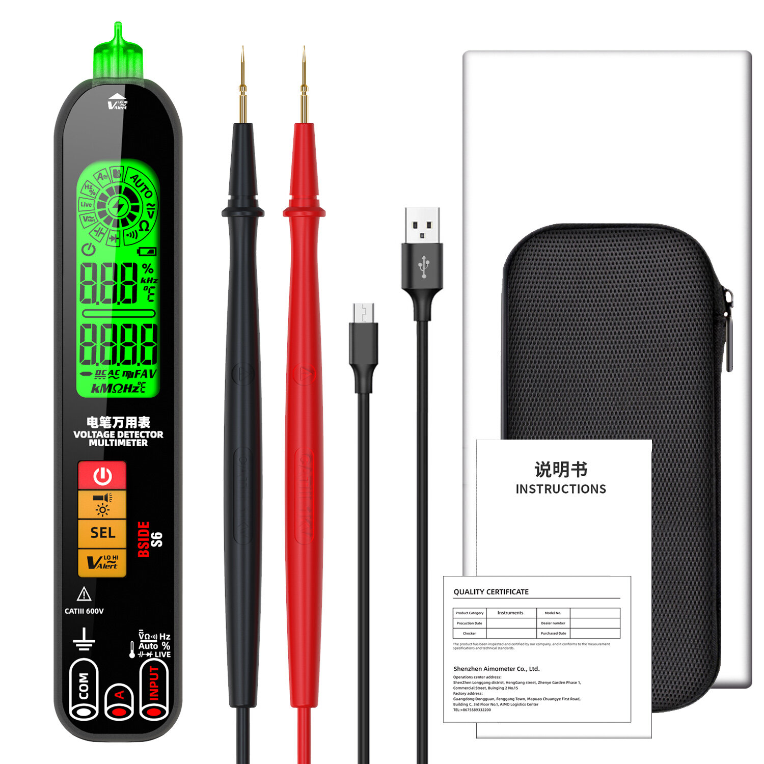 

BSIDE S6 Digital Multimeter Pen Type Smart multitester Auto Range DC AC Voltage Capacitance Ohm NCV Hz Diode Live wire T