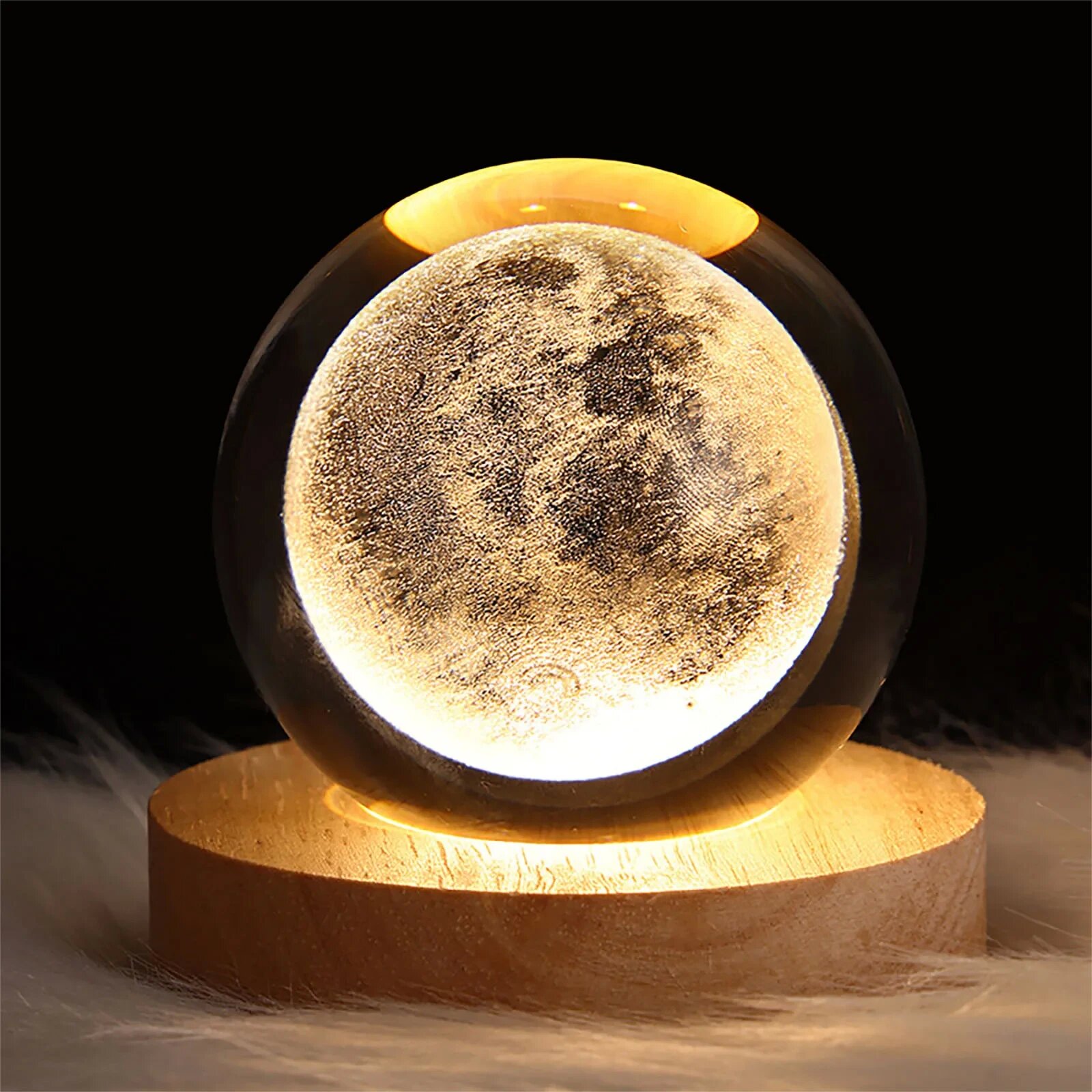 Imagen de Lámpara de noche con bola de cristal en 3D y base de lámpara de madera con luz LED para decoración del hogar y regalo de