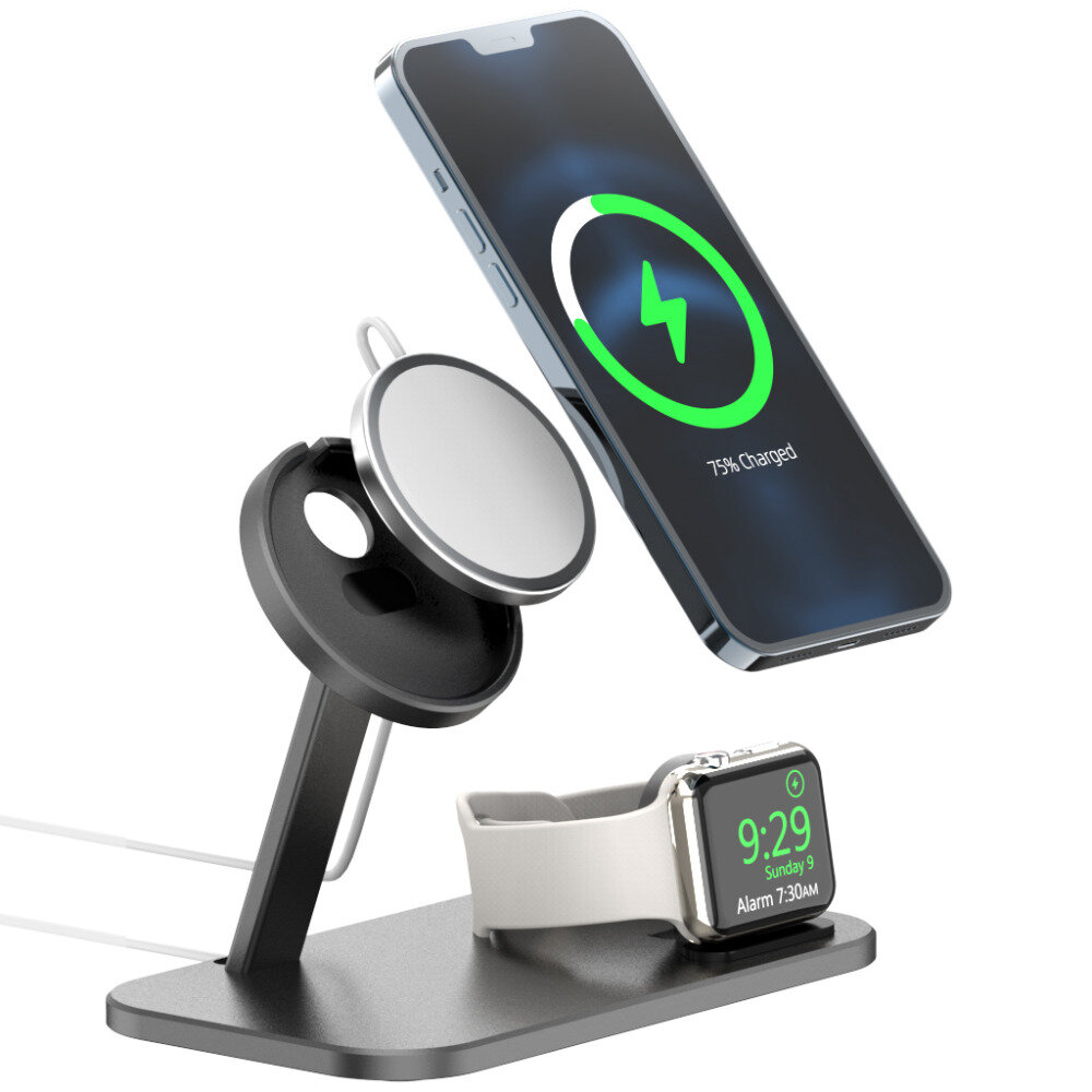 AODUKE 2-IN-1 For Magsafe Wireless Charger Dock Aluminium Alloy Mobile Phone Holder Stand for iPhone 12 iWatch