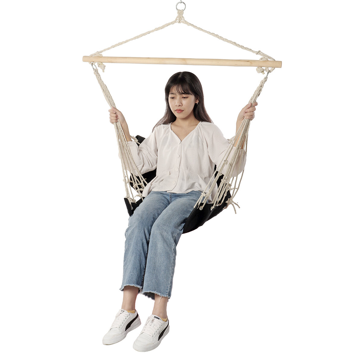 Chaise hamac en coton de 100 * 50 cm, charge maximale de 160 kg, confortable et simple, idéale pour se balancer dans le jardin.