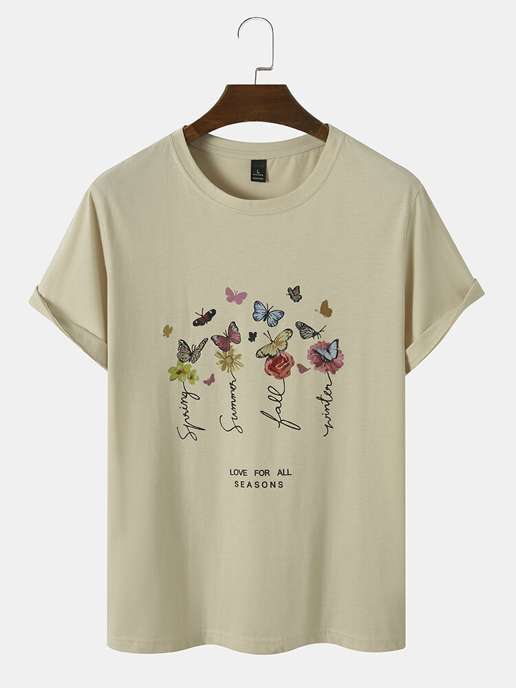Heren Vlinder & schetsen Letterprint Vrije tijd Alle op elkaar afgestemde huidvriendelijke T-shirts