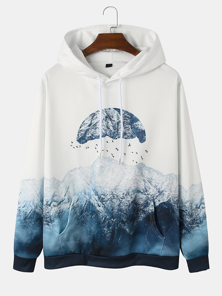 Heren-hoodies met trekkoord en berglandschap met print
