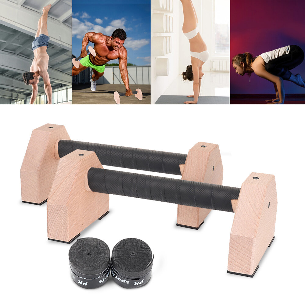 1 Pair Wood Push-up Bars Calisthenics Gymnastics Parallettes Handstand Fitness Sport