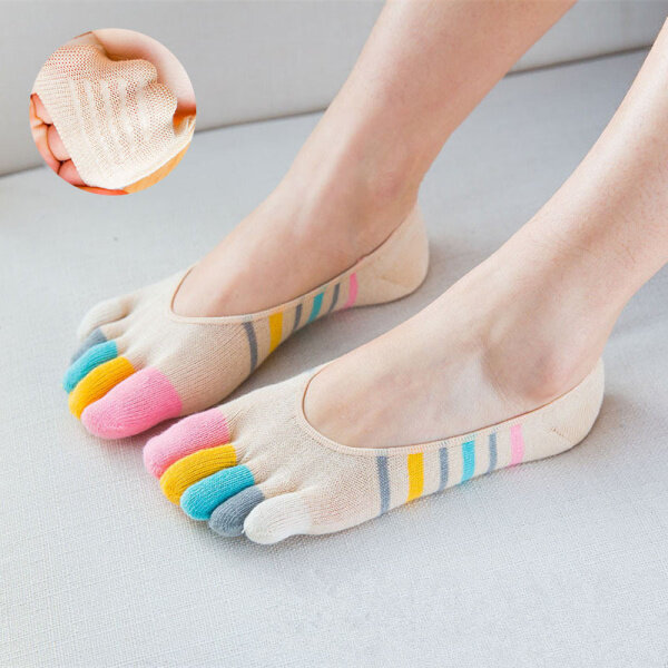 Women Ladies Five-toes Colorful Boat Sock Breathable Anti Skid Invisibility Socks Comfortable
