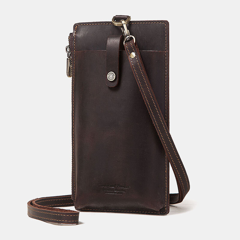 

Unisex Genuine Leather Cowhide Zipper Buckle Retro 6.3 Inch Phone Bag Clutch Wallet