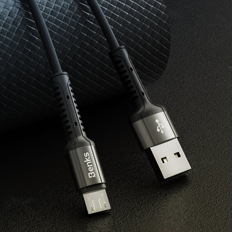 Benks 2A Geweven Doek Nylon Gevlochten Type-C Micro USB Snel Opladen Datakabel 1,2 M voor Samsung S2